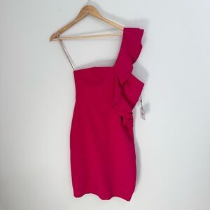 Laundry by Shelli Segal Hot Pink One Shoulder Ruffle Dress